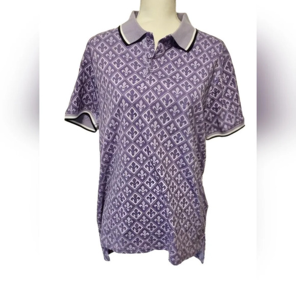 Eleven Paris Cotton Purple Fleur De Lis Short Sleeve Polo Men's Size Medium NWT - Picture 1 of 8